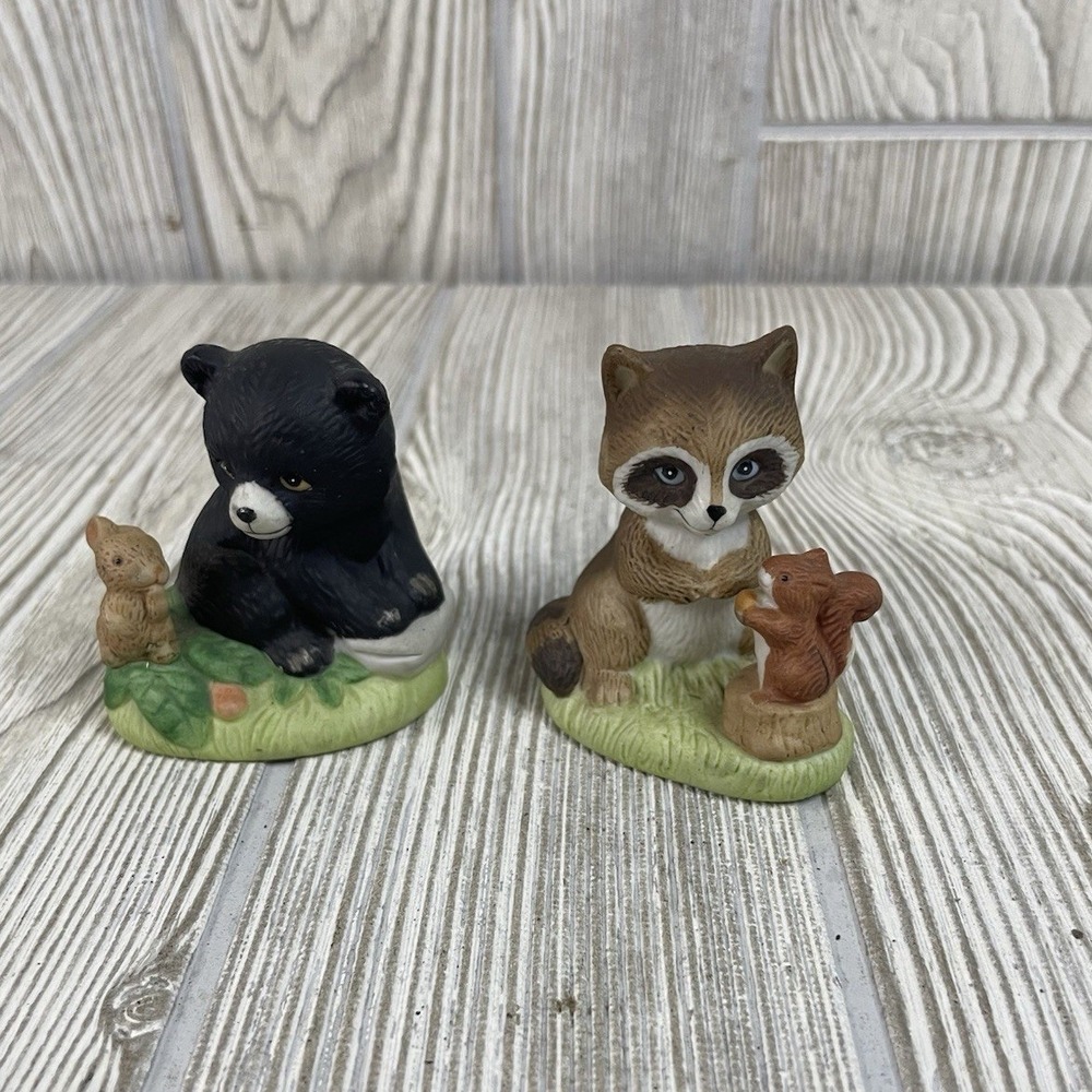 HOMCO 1418 Wildlife Figurines Lot of 2 Bear Bunny Raccoon Squirrel Vintage